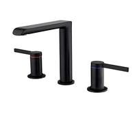 Rubinetto per lavabo a 3 Fori Rubinetto per lavabo da Bagno con Doppia Maniglia Girevole in Ottone Calda e Fredda con Interruttore Indipendente-Nero