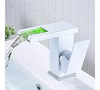 Rubinetto per lavabo a cascata a LED con RGB 3 cambiamenti di colore per bagno, lavandino, miscelatore monocomando per bagno (bianco)