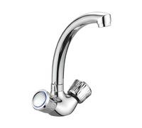Rubinetto per lavabo a doppia maniglia cromato bocca alta curva per acqua calda