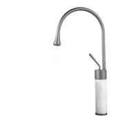 Rubinetto per lavabo Bagno Singola Leva, Miscelatore in Marmo in Ottone Rotazione 360, Miscelatore per Lavandino Bagno Rubinetto Cromo Oro per Lavelli Caravan e Lavelli Domestici (Grigio Marmo T)