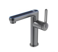 Rubinetto per lavabo con display a LED con spruzzatore a doppia modalità per rubinetto miscelatore per lavello dell'acqua con struttura in ottone e funzionamento della valvola liscia (grigio)