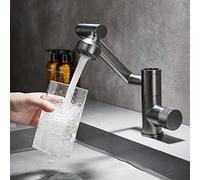 Rubinetto per lavabo con display digitale con rotazione a 360°, 2 modalità di uscita dell'acqua per miscelatore caldo e freddo, rubinetto monoforo singolo con braccio robotico per un uso flessibile