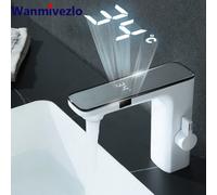 Rubinetto per lavabo con sensore touchless Display digitale intelligente Rubinetto per lavandino del bagno Rubinetto miscelatore per acqua calda fredda con senso grigio Alimentazione a batteria