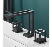Rubinetto per lavabo da bagno a 3 fori in ottone caldo e freddo doppio | Rubinetto per lavabo a doppia maniglia in ottone a 3 fori per un controllo efficiente dell'acqua calda e fredda in bagno