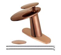 Rubinetto per lavabo da bagno a cascata color oro rosa, rubinetto monocomando a foro singolo in ottone per lavabo, miscelatore con corpo inclinato, tubo di alimentazione e piletta di scarico a scomp