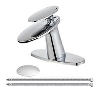 Rubinetto per lavabo da bagno a cascata cromato, rubinetto monocomando a foro singolo in ottone per lavabo, miscelatore a corpo inclinato con tubo di alimentazione e piletta di scarico a scomparsa.