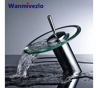 Rubinetto per lavabo da bagno a cascata in vetro colorato Rubinetto per lavabo cromato Rubinetto per lavabo monocomando Miscelatore rotondo montato su piano Transparent Glass