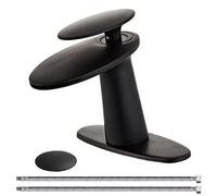 Rubinetto per lavabo da bagno a cascata nero opaco, rubinetto monocomando a foro singolo in ottone per mobile lavabo, miscelatore con corpo inclinato, tubo di alimentazione e piletta di scarico a sc