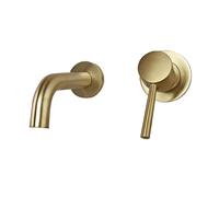Rubinetto per lavabo da bagno a parete in oro spazzolato, 15 cm, rubinetto in ottone monocomando per cucina e lavabo, miscelatore elegante e funzionale per lavabo per arredamento moderno