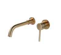 Rubinetto per lavabo da bagno a parete, miscelatore monocomando, acqua calda e fredda, finitura in oro spazzolato, design moderno per una decorazione elegante della casa.