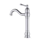 Rubinetto per lavabo da bagno ad arco alto, girevole a 360°, stile vintage, in ottone, miscelatore caldo e freddo, finitura cromata, design elegante per arredamento moderno