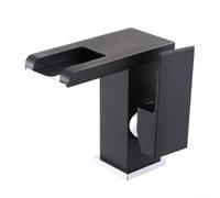 Rubinetto per lavabo da bagno con design a cascata e luci a LED che cambiano colore reattive, struttura in rame, controllo a leva singola (nero)