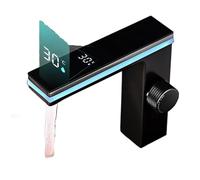 Rubinetto per lavabo da bagno con display digitale, in ottone, con LED intelligente, montaggio su piano, gru, acqua calda e fredda, miscelatore per lavabo (nero opaco)