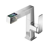 Rubinetto per lavabo da bagno con display digitale, rubinetto per lavabo estraibile con ascensore, rotazione a 360°, freddo e caldo, doppio uso, 3 livelli dell'acqua, rubinetto per lavabo da bagno RV