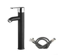 Rubinetto per lavabo da bagno con funzionamento a maniglia singola e tubi da 60 cm, struttura in acciaio inossidabile, adatto per sistemi di acqua calda e fredda (argento e nero)