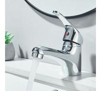 Rubinetto per lavabo da bagno cromato, monoforo, monocomando, miscelatore per acqua calda e fredda STILE MODERNO: il rubinetto del lavabo ha un design moderno e aerodinamico, con ampie maniglie per un