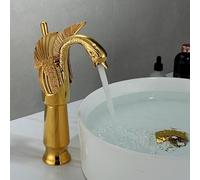 Rubinetto per lavabo da bagno di lusso dorato a forma di cigno caldo e freddo, miscelatore in ottone (oro alto)