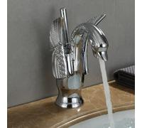 Rubinetto per lavabo da bagno di lusso dorato a forma di cigno caldo e freddo, miscelatore in ottone (cromato corto)