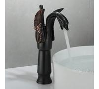 Rubinetto per lavabo da bagno di lusso dorato a forma di cigno caldo e freddo, miscelatore in ottone (nero alto)