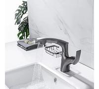 Rubinetto per lavabo da bagno estraibile nero e grigio con spruzzo, miscelatore da cucina versatile, design moderno, facile installazione, elegante e funzionale per la ristrutturazione della casa