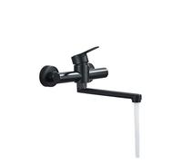 Rubinetto per lavabo da bagno, girevole a 360°, in acciaio inox, montaggio a parete, doppio foro, miscelatore per acqua calda e fredda (nero) - Design moderno durevole per bagni eleganti