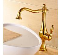 Rubinetto per lavabo da bagno in ottone anticato, girevole a 360°, miscelatore monocomando per acqua calda e fredda, tubi standard britannici, elegante finitura dorata, ideale per bagni moderni