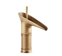 Rubinetto per lavabo da bagno in ottone antico, girevole a 360°, design corto, stile vintage, look retrò, perfetto per interni moderni e classici