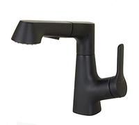 Rubinetto per lavabo da bagno in ottone massiccio con spruzzatore estraibile a doppia funzione, girevole a 360 gradi, con leva singola, rubinetto miscelatore caldo e freddo, nero (nero)