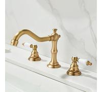 Rubinetto per lavabo da bagno in ottone vintage - Rubinetto miscelatore a doppia leva a 3 fori per acqua calda e fredda - Rubinetti per lavabo in stile antico ideale per l'arredamento classico della