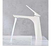 Rubinetto per lavabo da bagno, miscelatore caldo e freddo, maniglia a leva singola, include tubo di alimentazione dell'acqua, ideale per camper, bar, lavanderia, elegante finitura bianca