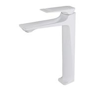 Rubinetto per lavabo da Bagno, Miscelatore monocomando, Miscelatore per lavabo Alto, Miscelatore monoforo per Acqua Calda e Fredda, Tutto in Rame, Bianco, Alto