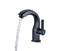 Rubinetto per lavabo da bagno moderno a foro singolo con valvola di spruzzatura laterale nera opaca, ugello curvo ergonomico, facile da installare (HHH)