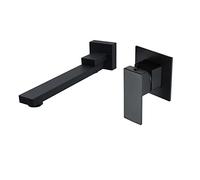Rubinetto per lavabo da bagno, montaggio a parete, rubinetto da bagno girevole a 180°, in ottone, rubinetto per lavabo monocomando, doppio foro con aeratore, cromato (nero)