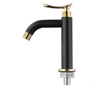 Rubinetto per lavabo dell'acqua fredda, stile nero e oro, leva singola, in acciaio inox 304, flusso fluido per bagno, guardaroba (corto)