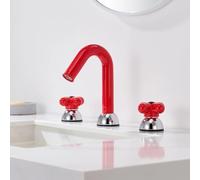 Rubinetto per lavabo in ottone, miscelatore per acqua calda e fredda, doppio foro (cromo e rosso)