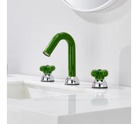 Rubinetto per lavabo in ottone, miscelatore per acqua calda e fredda, doppio foro (cromo e verde)