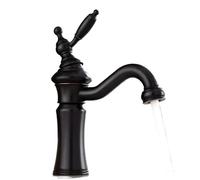 Rubinetto per lavabo in ottone nero/argento moda bagno grande bocca curva tipo singolo maniglia rubinetto miscelatore acqua calda fredda (nero, con tubo misura 9-16)