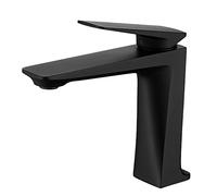 Rubinetto per lavabo in Ottone Nero Opaco Spazzolato, Montaggio su Piano, Miscelatore monocomando per Acqua Calda e Fredda