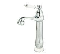 Rubinetto per lavabo in stile rétro, interamente in rame, monocomando, con maniglia in ceramica, rubinetto caldo e freddo (argento alto)