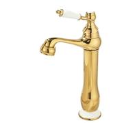 Rubinetto per lavabo in stile rétro, interamente in rame, monocomando, con maniglia in ceramica, rubinetto caldo e freddo (oro alto)