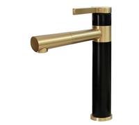 Rubinetto per Lavabo Lavello Monoforo Acqua Calda E Fredda Ruotabile 360° Monocomando In Acciaio Inox Rubinetto Bagno Lavabo Nero + Oro Alto Rubinetto Bagno Cascata