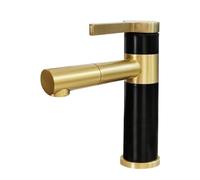 Rubinetto per Lavabo Lavello Monoforo Acqua Calda E Fredda Ruotabile 360° Monocomando In Acciaio Inox Rubinetto Bagno Lavabo Nero + Oro Corto Rubinetto Bagno Cascata