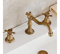 Rubinetto per lavabo, Miscelatore per Vasca da Bagno in Ottone Anticato, Miscelatore per Vasca da Bagno con Doppia Maniglia, Set di rubinetti per Bagno a 3 Fori.