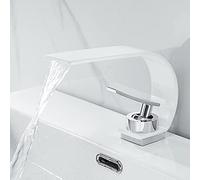 Rubinetto per lavabo moderno a cascata in ottone massiccio per lavabo monocomando caldo e freddo, rubinetto miscelatore monoforo, bianco (bianco)