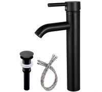 Rubinetto per lavabo nero opaco con scarico pop-up in metallo, alto rubinetto da bagno con maniglia singola, ideale per vanità, installazione a 1 foro Yodel Faucet