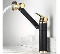 Rubinetto per lavabo, Rubinetto per lavabo Caldo e Freddo, Rubinetto per lavabo Girevole per Bagno, Miscelatore monocomando in Ottone con Gru (Oro Nero S)