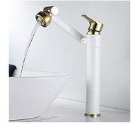 Rubinetto per lavabo, Rubinetto per lavabo Caldo e Freddo, Rubinetto per lavabo Girevole per Bagno, Miscelatore monocomando in Ottone (Bianco Oro L)
