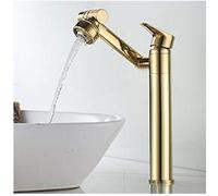 Rubinetto per lavabo, Rubinetto per lavabo Caldo e Freddo, Rubinetto per lavabo Girevole per Bagno, Miscelatore monocomando in Ottone con Gru (Oro L)