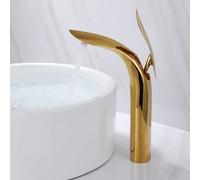 Rubinetto per lavabo, Rubinetto per lavabo, Miscelatore monocomando per Acqua Calda e Fredda in Ottone, Oro Cromato, Nero, Miscelatore per lavabo a Foglia, Gru (Oro Alto)