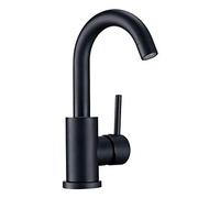 Rubinetto per lavabo, Rubinetto per lavabo, Nero Opaco, Maniglia Singola, Montaggio su Ponte, Un Foro, Miscelatore per lavabo da Bagno, Oro Spazzolato con Leva (Colore: Nero)